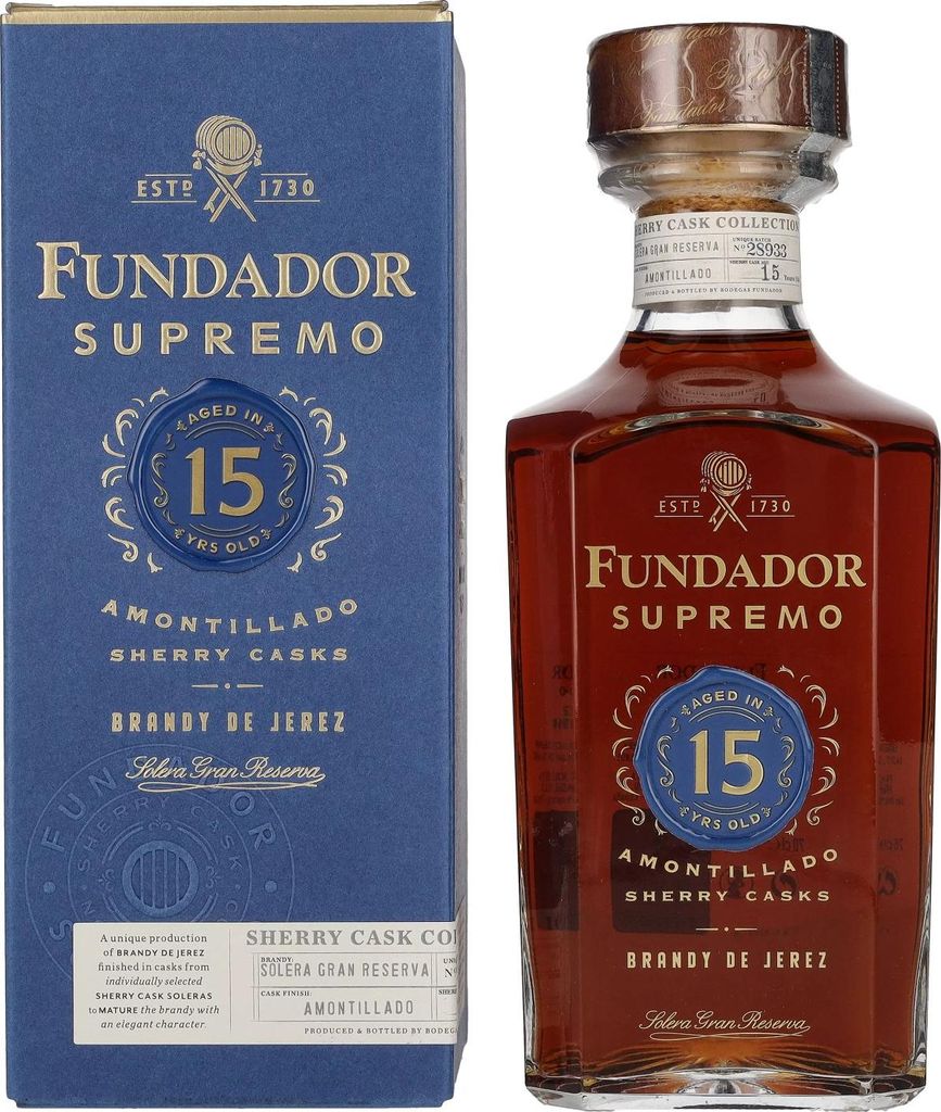 Fundador Supremo 15 Years Old Sherry Casks Brandy de Jerez 40% Vol. 0,7l in Geschenkbox