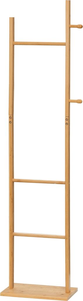 Moderner Garderobenständer, 2 Haken & 3 Stangen, robustes Bambus, 36x24x168 cm, Natur
