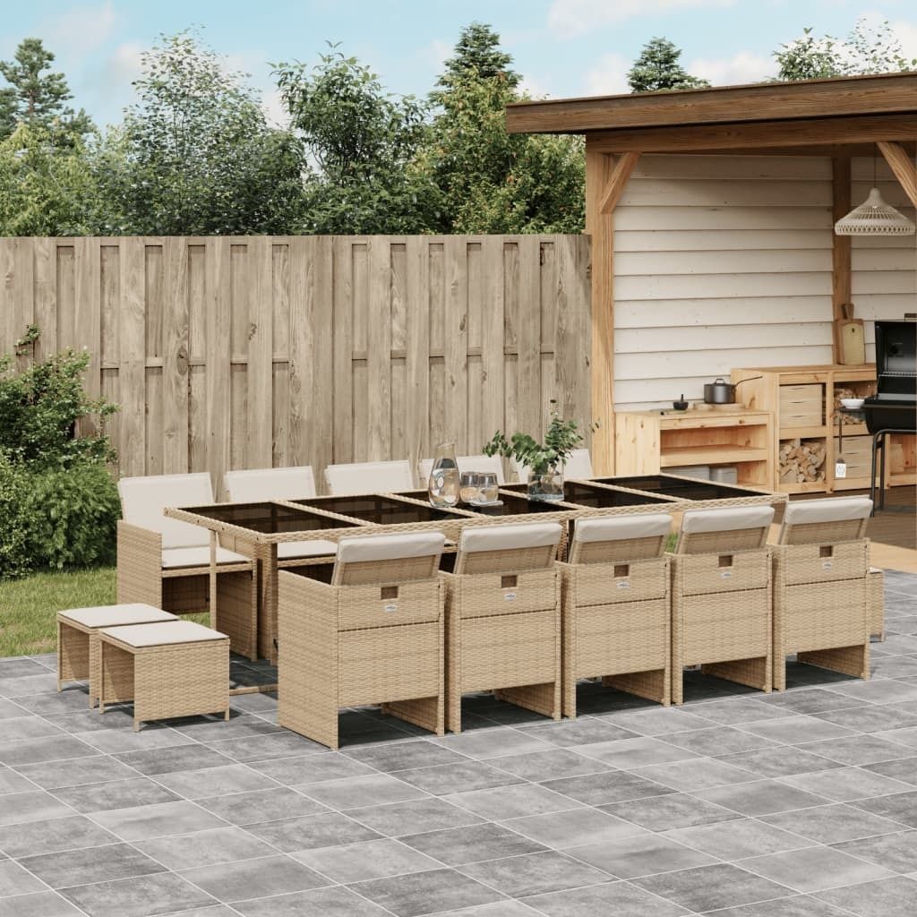 "Rabatt" 15-tlg. Garten-Essgruppe - mit tishe & Stuhl - mit Kissen Beige Poly Rattan - Lounge-Dining set CC10818