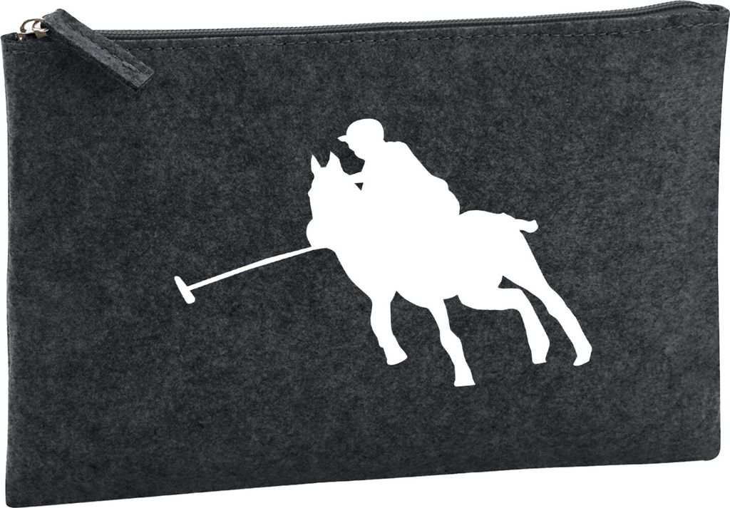 Huuraa Kulturbeutel Polo Spieler Silhouette Geschenk 1 Liter Filz Charcoal Kosmetiktasche Polo Spieler Geschenkidee