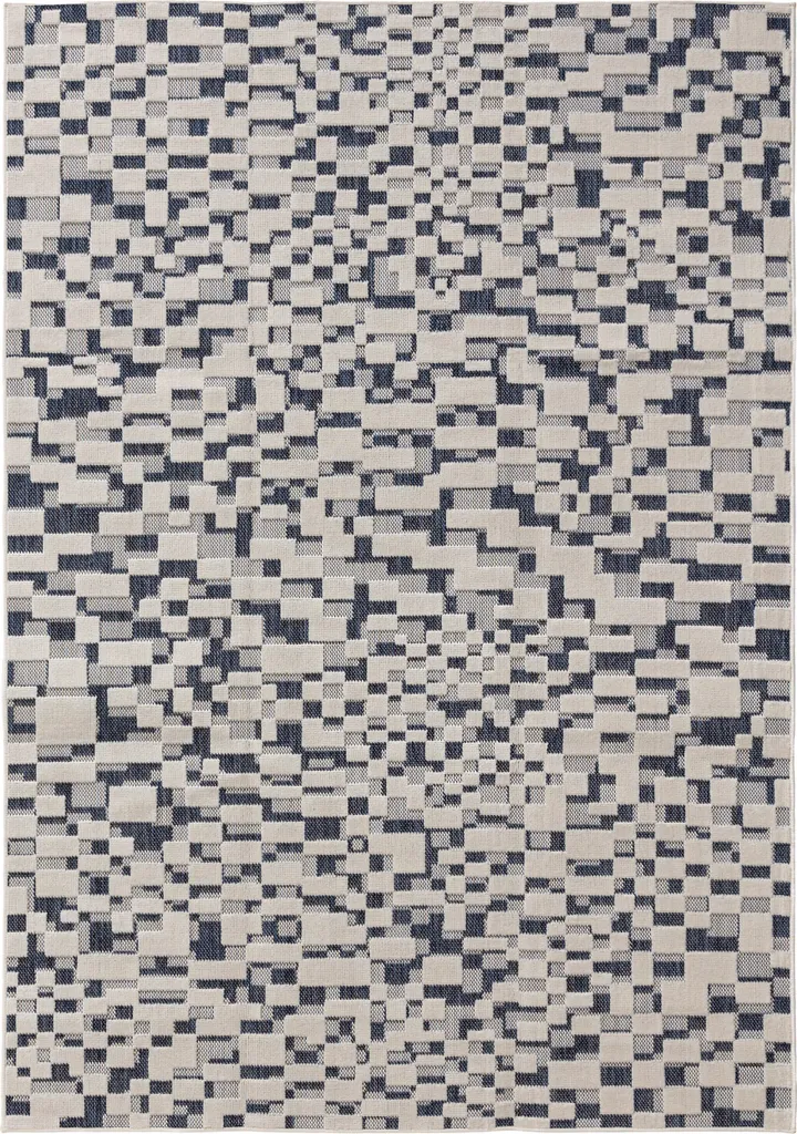 Tapis Balcon et Cuisine Bleu Blanc 80x150 cm - Tapis Kano Interiyou A7