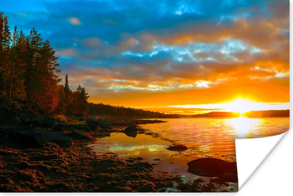 MuchoWow Poster Sonne - Landschaft - Wasser - Bäume 60x40 cm - Schlafzimmerdekoration