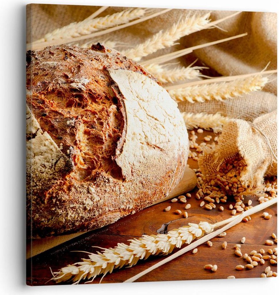 Bild auf Leinwand - Leinwandbild - Brot Bäckerei Lebensmittel Roggen - 30x30cm - Wand Bild - Wanddeko - Leinwanddruck - Bilder - Kunstdruck - Lein...