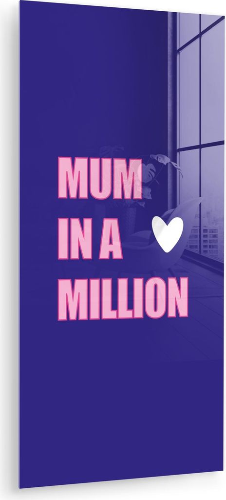 MuchoWow Glasbilder - Bilder auf Wandbild - Foto auf Glas Mutter - Text - Blau - Herz 40x80 cm Wanddekoration aus Glas - Acrylglasbild - Acrylbilde...