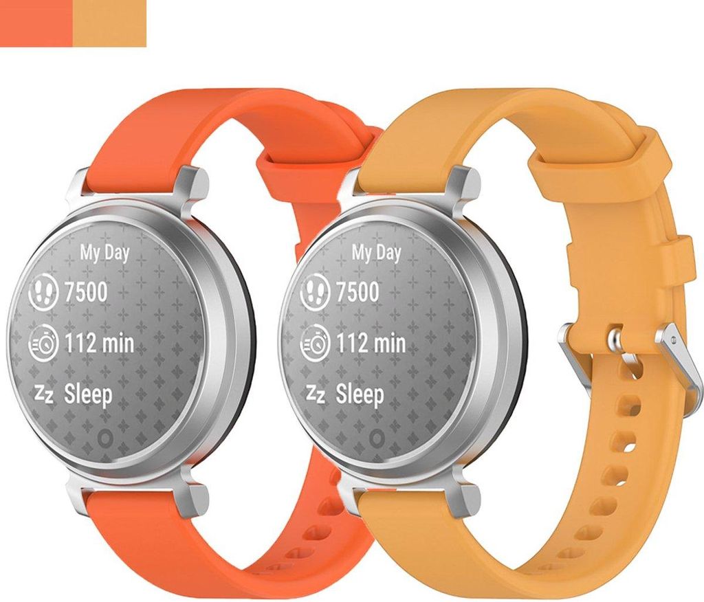 FFO2World 2er-Pack 14-mm-Silikon-Smartwatch-Armbänder, passend für Garmin Lily 2 (nur zweite Version) – Silikon-Uhrenarmbänder – Orange + Gelb