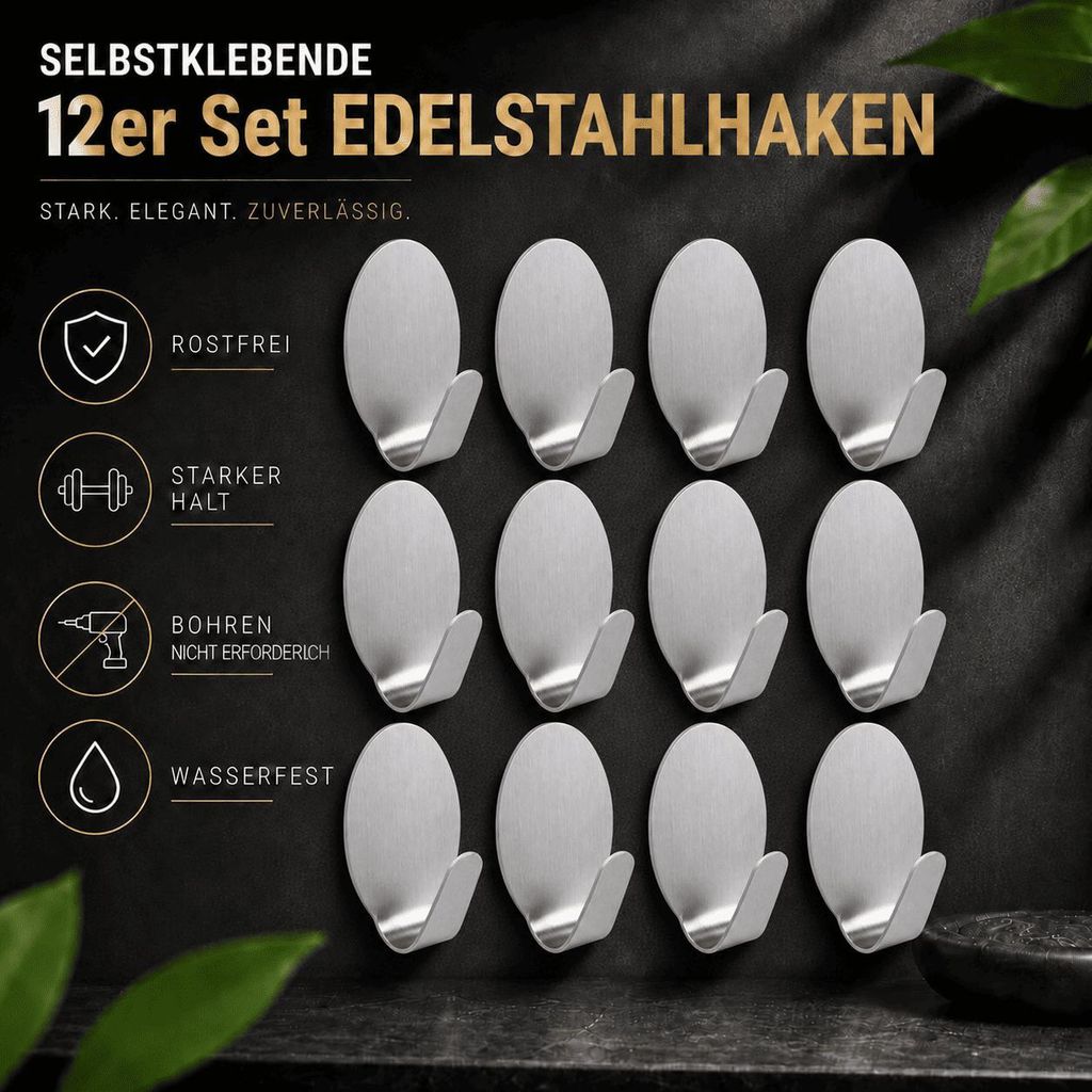 12 Edelstahl Handtuchhaken Klebehaken Wandhaken Bad Küche Produktbild 