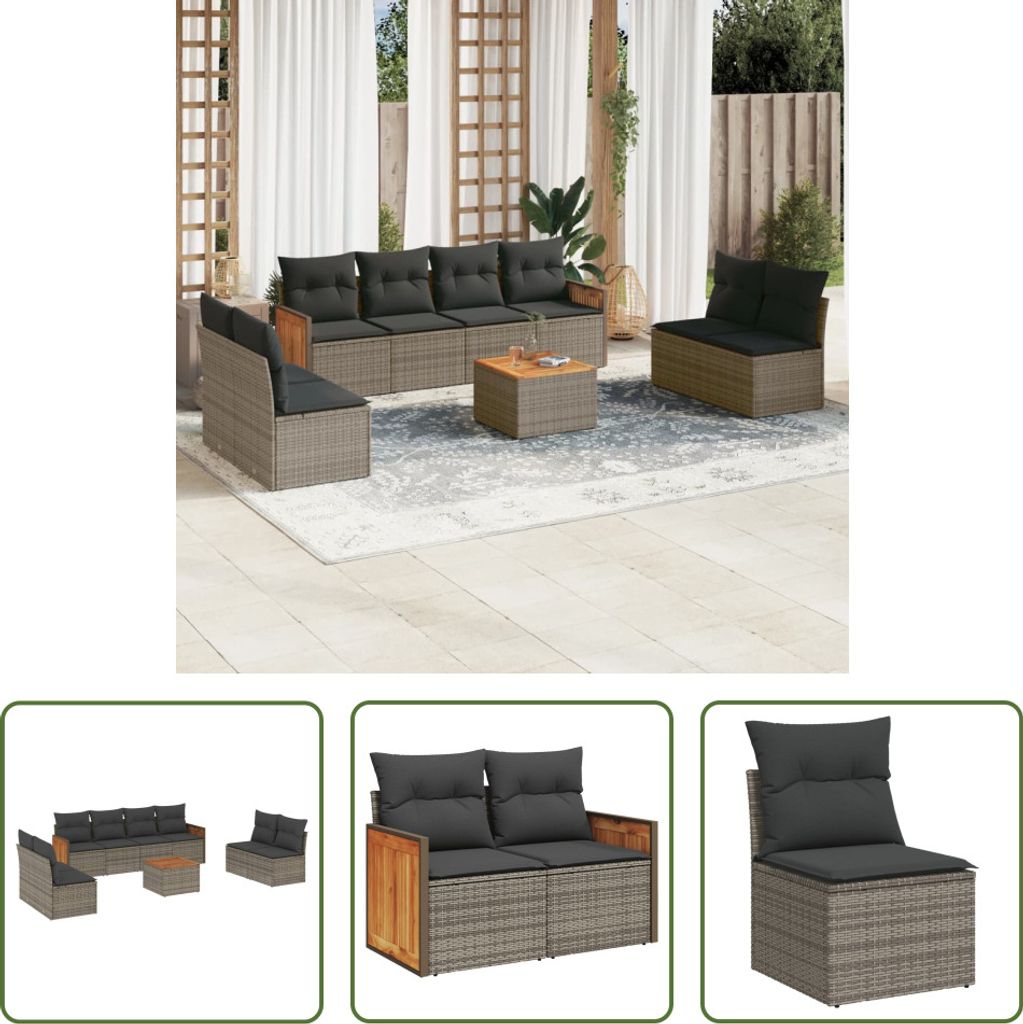The Living Store 9-tlg. Garten-Sofagarnitur mit Kissen Grau Produktbild 