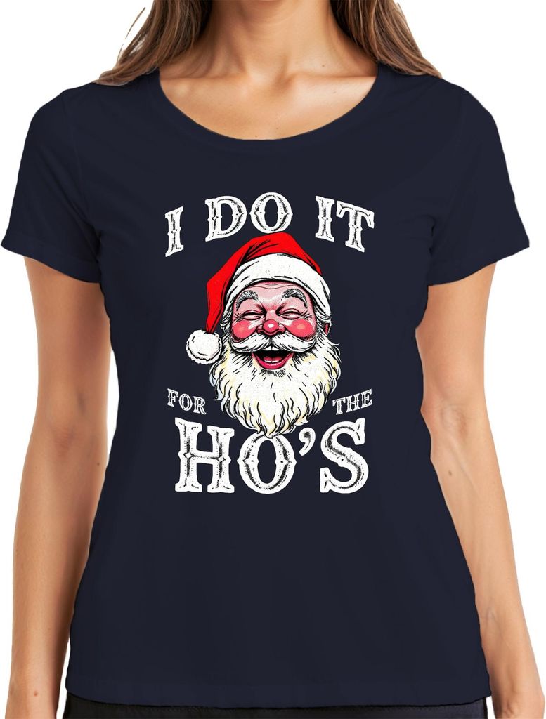 I DO IT FOR THE HO'S Weihnachtsmann Humor lustig Weihnachten Damen T-Shirt, Navy, 3XL