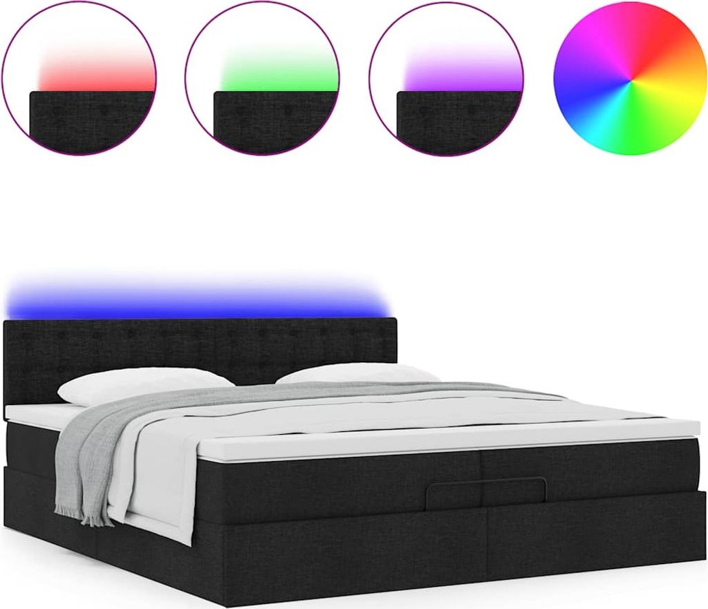 Ottoman-Bett mit Matratzen & LEDs Schwarz 200x200 cm Stoff