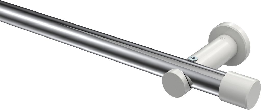 Interdeco Gardinenstange / Vorhangstange Chrom / Weiß, Typ Platon Santo (Kappe) ohne Ringe, 20 mm Ø 1-läufig, 480 cm