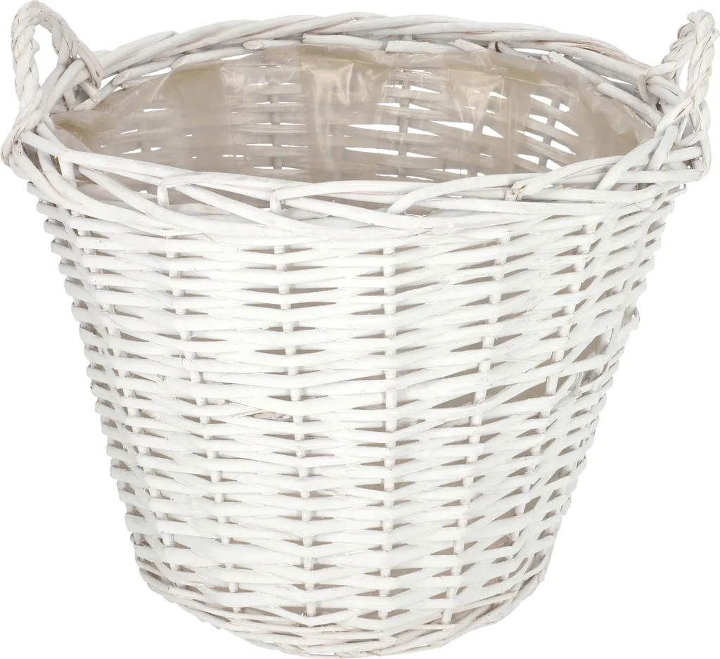Panier Plante Intérieur Osier 38 cm Cache Pot Décoratif Blanc Rond