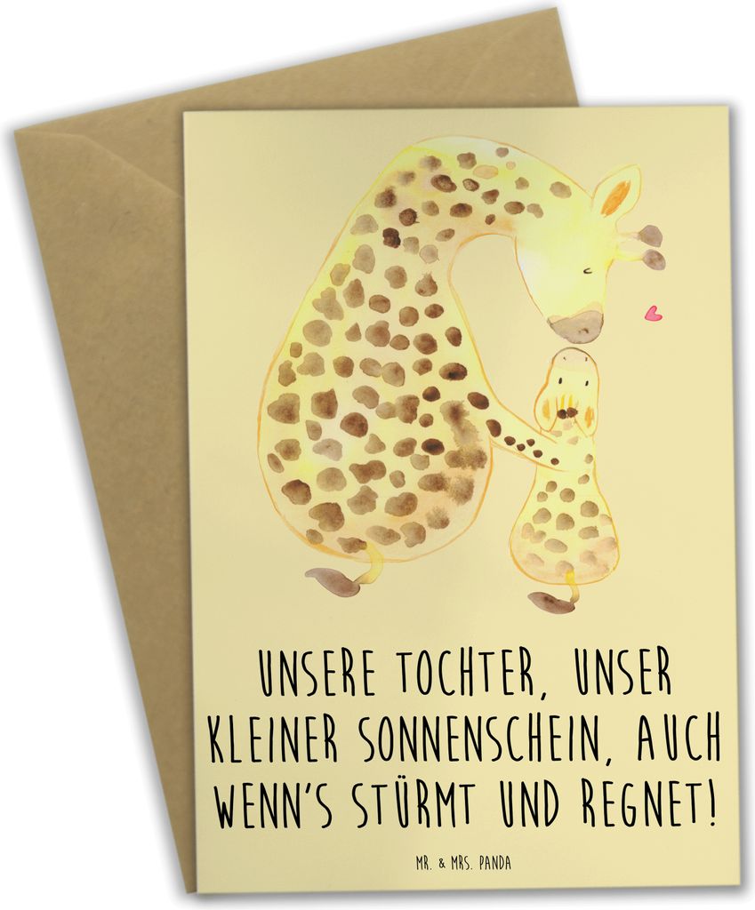 Mr. & Mrs. Panda Grußkarte Tochter Sonnenschein - Gelb Pastell - Geschenk, Weihnachten, Klappkarte, einladungskarten, Einfallsreichtum, Geschenke,...