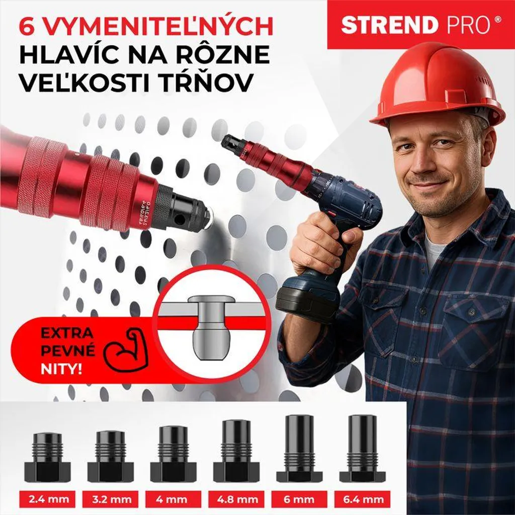 Embout Riveteuse pour Perceuse 1/4 Pouce avec Coffret Strend Pro 6,4 mm - 7