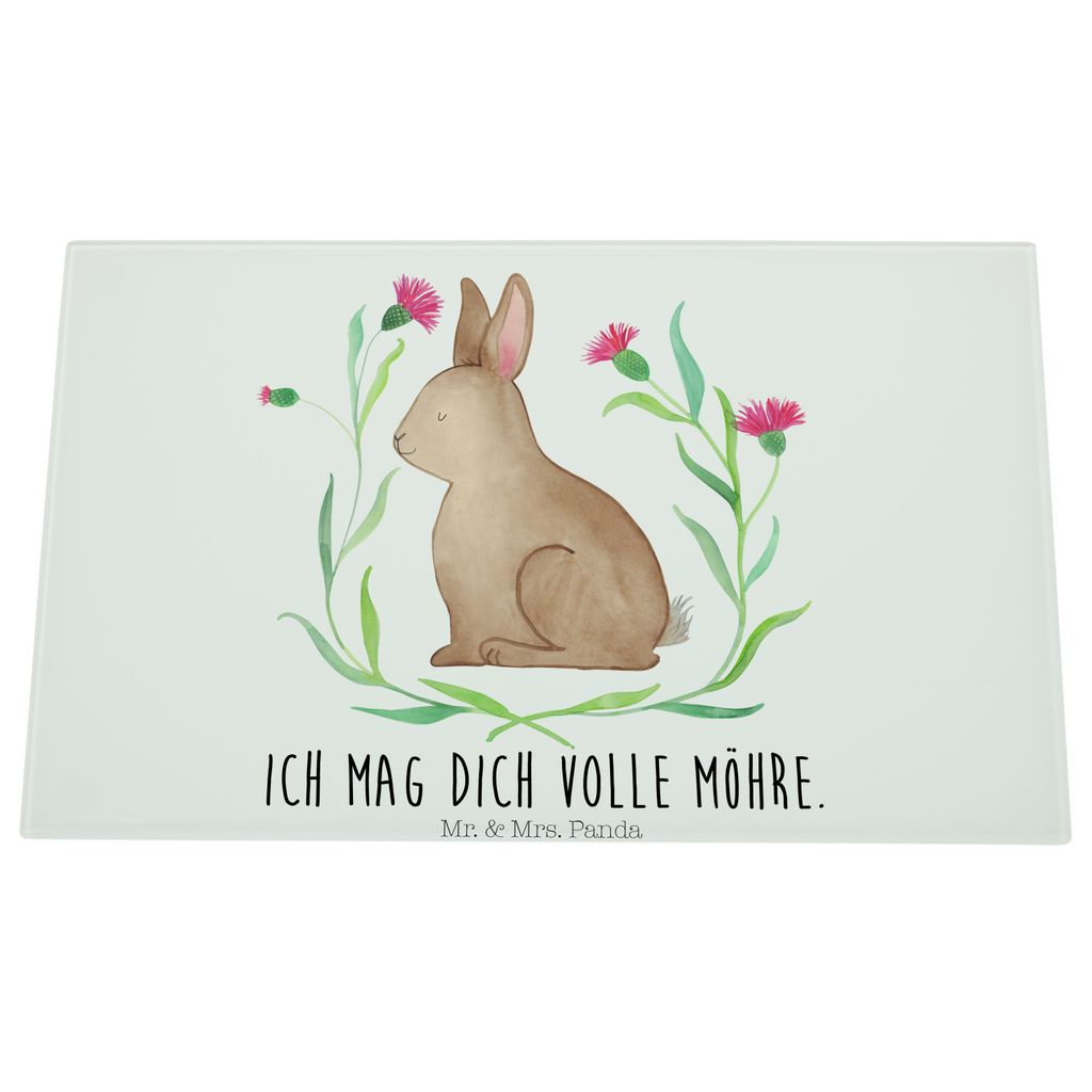 Mr. & Mrs. Panda Glas Schneideplatte Hase Sitzen - Weiß - Geschenk, Glasschneidebrett, Grüße, Kaninchen, Küchenbrett, schneidbrett, Schneidebre...
