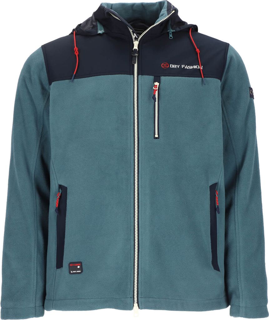 Dry Fashion Herren Fleecejacke Tallin mit Windstopp - Wärmende Jacke mit abnehmbarer Kapuze in Petrol Größe L