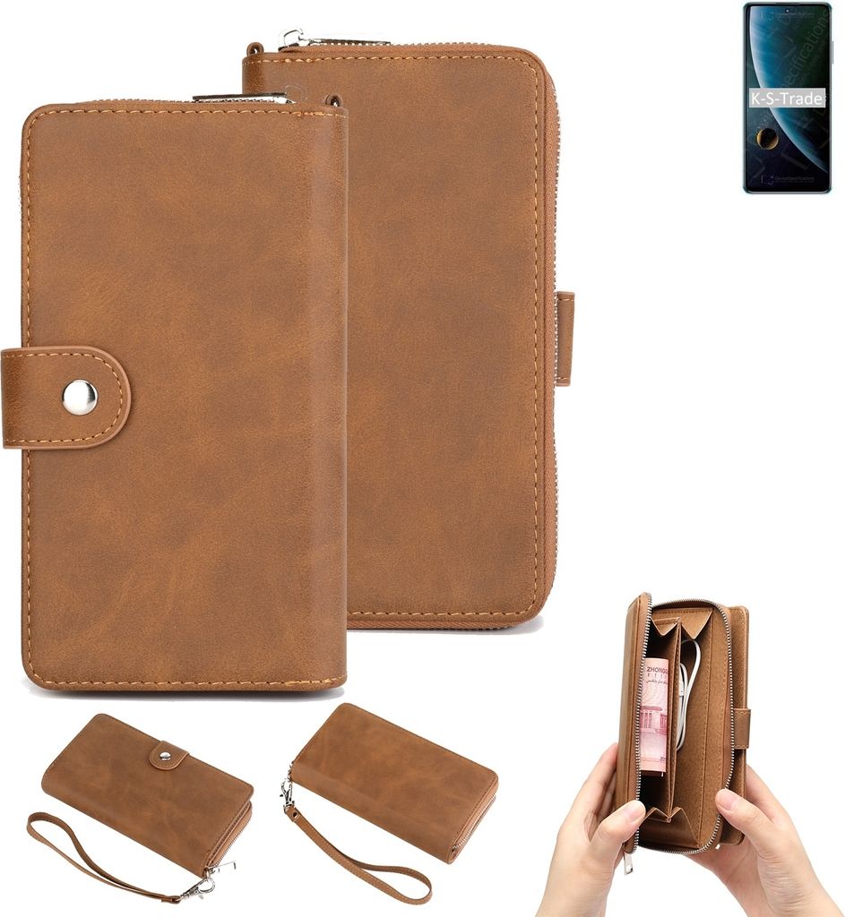 K-S-Trade Handyhülle Schutzhülle kompatibel mit ZTE Blade V30 & Portemonnee Tasche Handytasche Case Etui Geldbörse Wallet braun (1x)