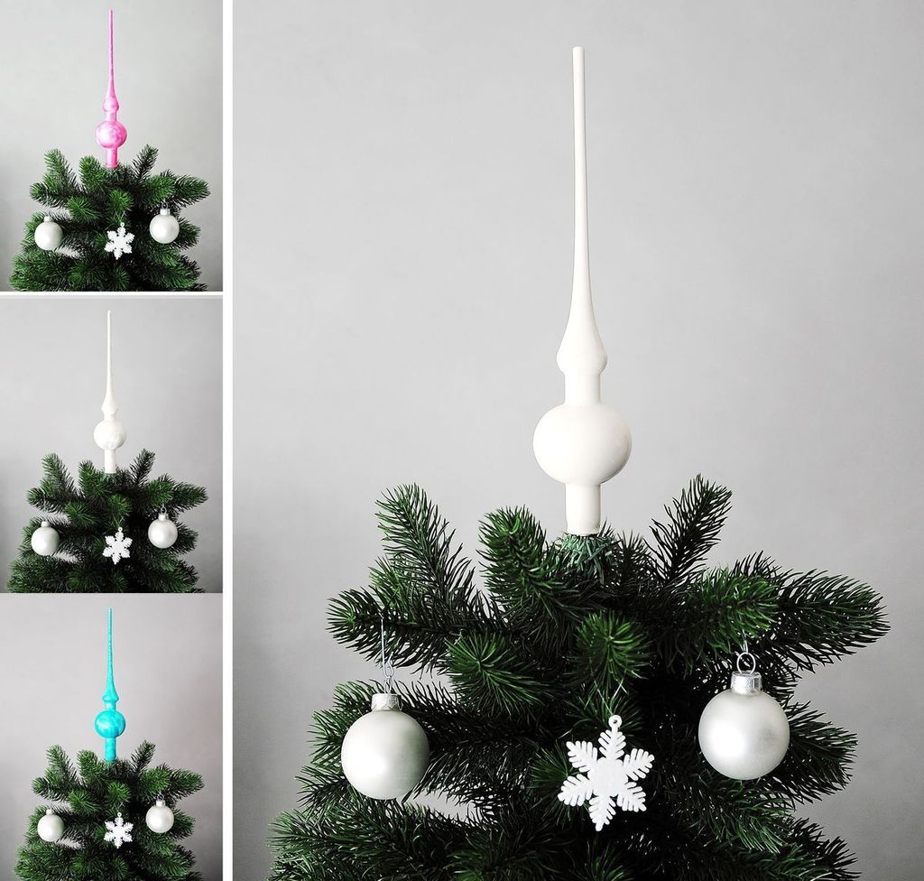 JACK Christbaumspitze Spitze Glas 28cm Eislack Glanz Matt Baumspitze Mundgeblasen Box, Farbe:Weiß Emaille Glanz