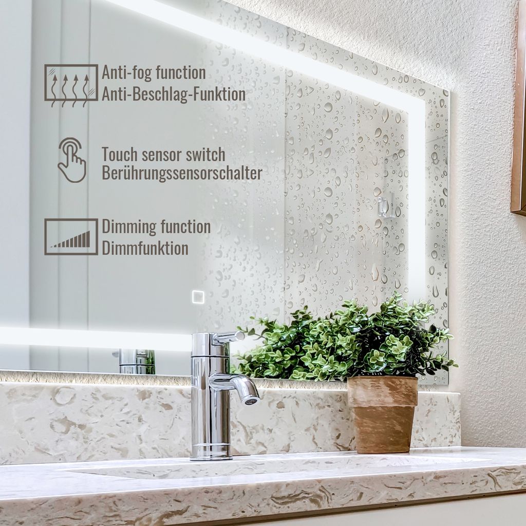 Badspiegel 90x60 cm Wohnen & Einrichten Wohnaccessoires Spiegel Badspiegel Horizontal mit LED 