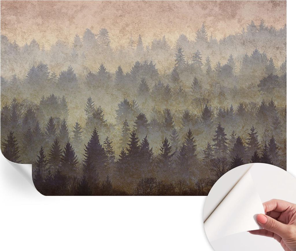 Selbstklebende Wandtapete - Dekorative Tapete für Wohnzimmer - Klebefolie für Wandbilder - Tapetenfolie für Wanddekoration - 152x104 cm - Waldnebel