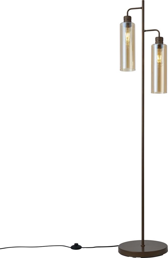 Qazqa Hotel chic Stehleuchte, Stehlampe - Stavelot - Dunkelbronze, Rund, max. 15W, Geeignet für LED, 2-flammig, 155cm, Ideal als Wohnzimmerlampe