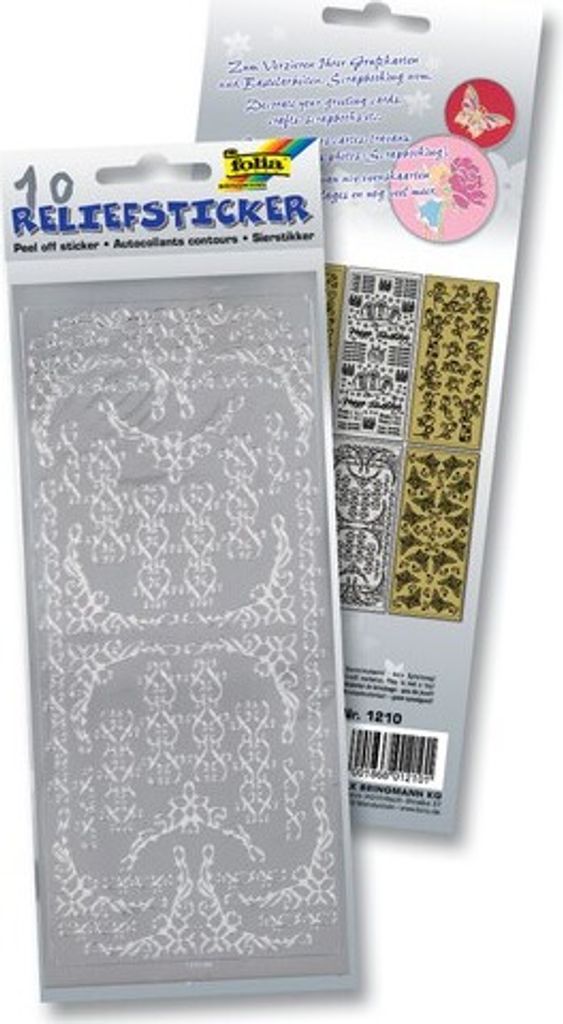 Folia Relief Sticker Ganzjahr, 10 Blatt, 10 x 24 cm, gold/silber, 10-teilig (1 Set)