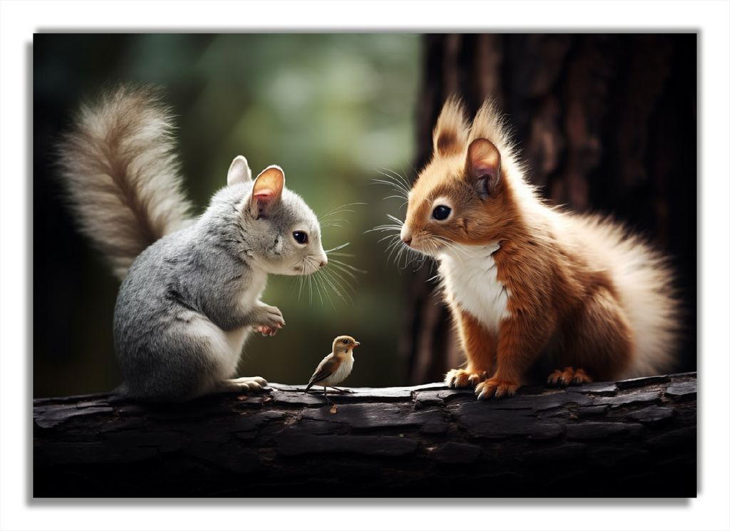 Wallario Premium Glasbild, freischwebende Optik, kräftige Farben, Größe 100 x 70 cm Motiv Waldfreunde im Dialog