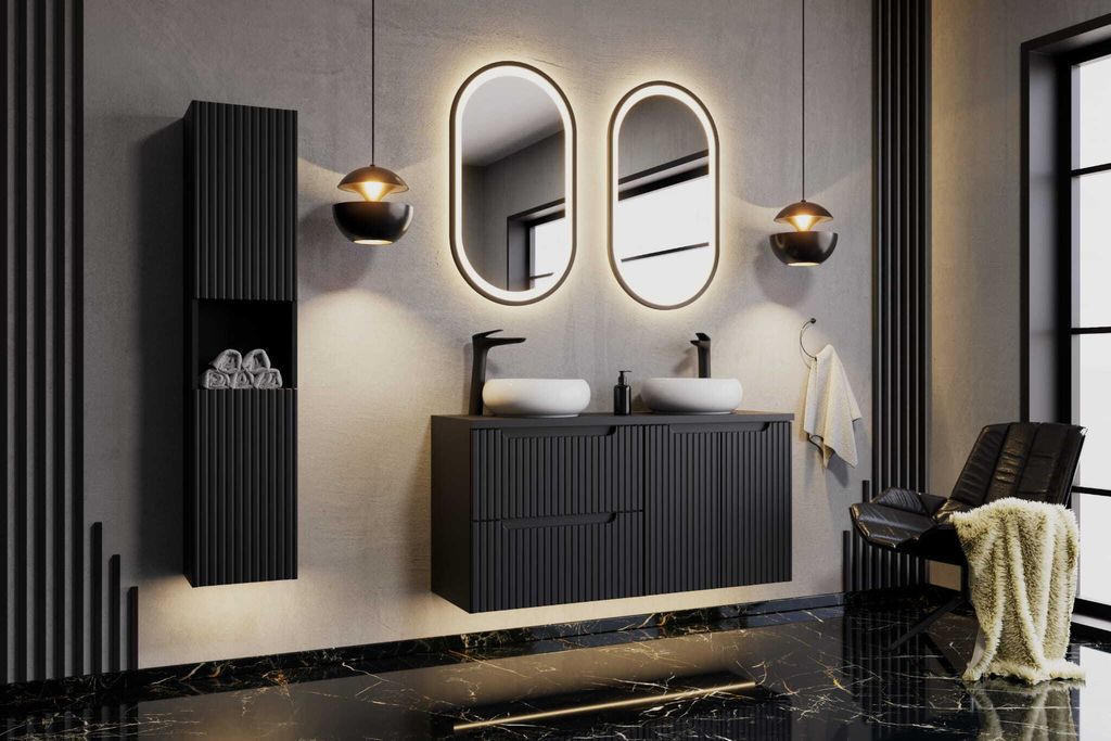 COMAD | Badmöbel Set, unter Waschbecken + Hängeschrank, NOVA, BLACK