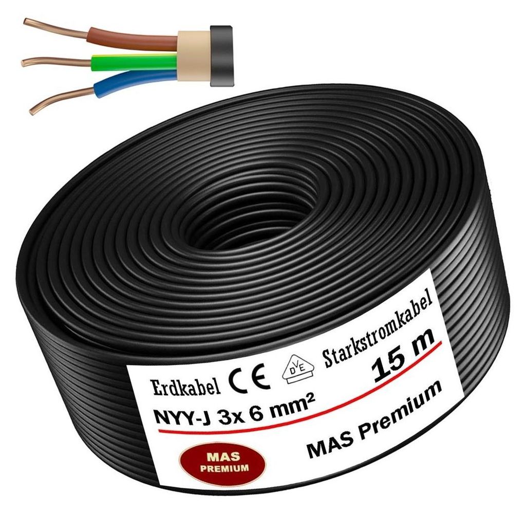 Erdkabel Starkstromkabel 15 m NYY-J 3x6 mm² Elektrokabel Produktbild 