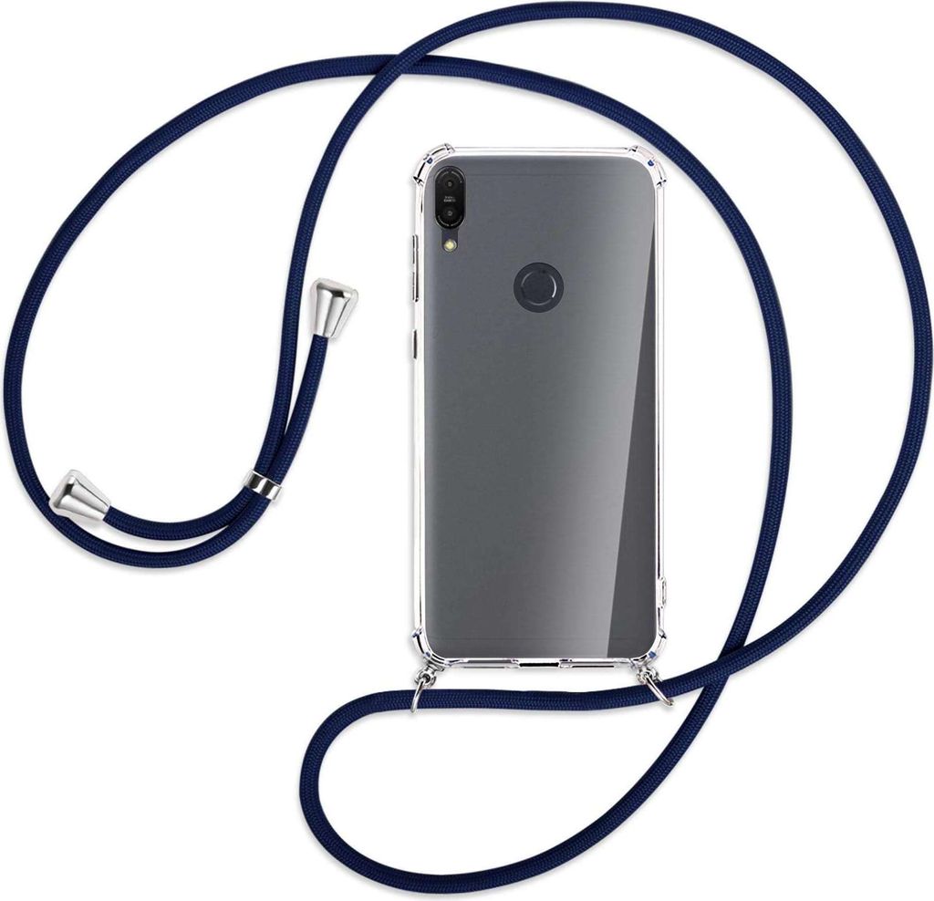 Handykette Backcover-Schutzhülle mit Band (Metall silberfarben) für Asus Zenfone Max M2 - dunkelblau