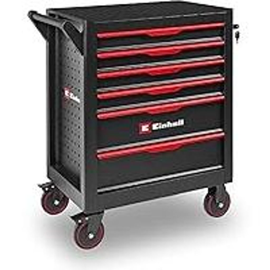 Original Einhell Werkstattwagen leer (6 Schubladen, Interlock-System, kugelgelagerte Führungsschienen, belastbar bis 135 kg, mobil mit Feststellro...