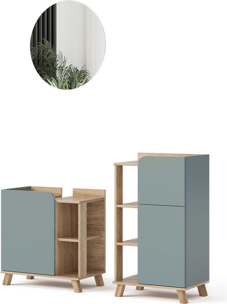 Badmöbel-Set Vicco Karen Sonoma/Blau 3 Teile, mit Midischrank, Model 47296