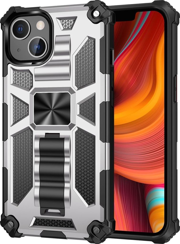 Mobigear Armor Stand iPhone 13 Pro Hülle Hardcase Backcover Stoßfest mit Ständer - Silber