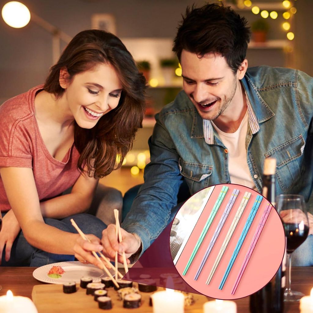 Sushi-Essstäbchen aus Glasfaser, wiederverwendbare japanische Essstäbchen - 5 Paare, spülmaschinenfest, rutschfest.