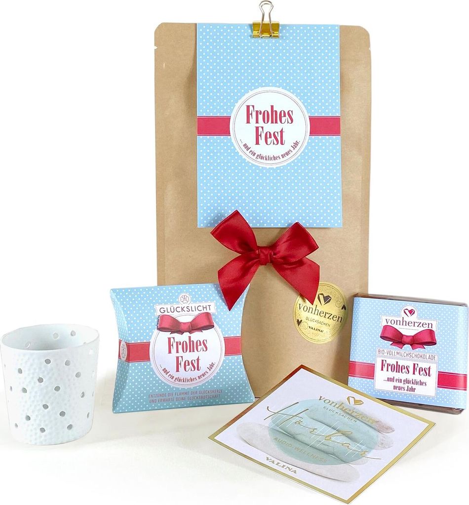Geschenkset VONHERZEN "Kleine Auszeit" | Dots | Frohes Fest | Entspannungsgeschenk für mehr Freude und Wohlbefinden | Liebevoll zusammengestellt