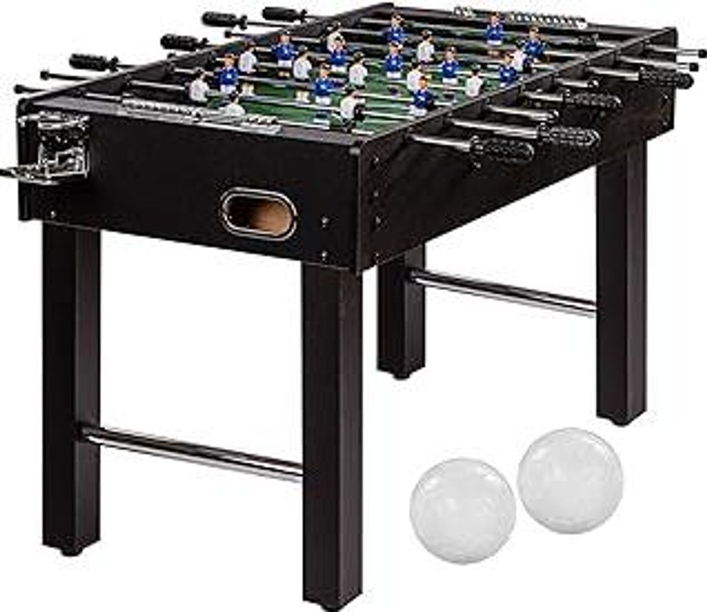 Tischfussball Glasgow, 5 Dekore: Holz/Schwarz/Blau/Soccer/Weiß, inkl. 2 Bälle, 2 Getränkehalter, höhenverstellbare Füße, hochgezogene Spielfe...