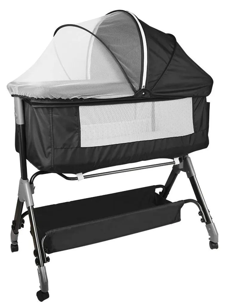 Lit bébé noir à hauteur réglable avec accès facile pour nouveau-né