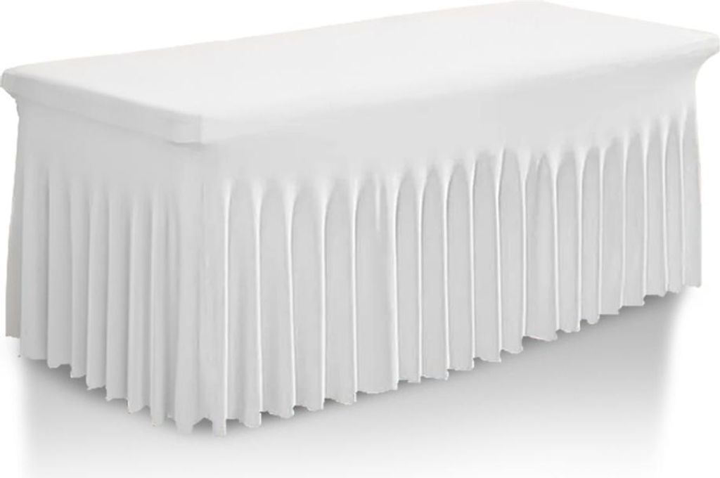 Husse für Catering-Bankett-Tisch WEISSE SOCKEL Volant 180x76 cm