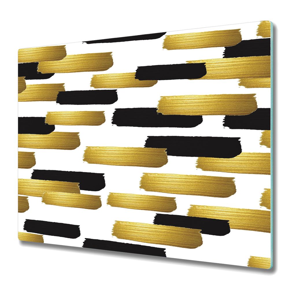 Küchenschneidebrett - Glasschneidebrett - Herdabdeckung - Goldschwarze Pinselstriche