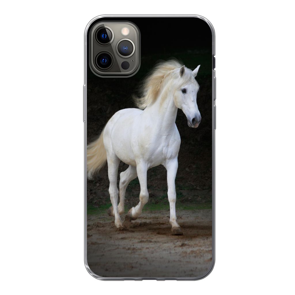MuchoWow Handyhülle Schutzhülle Hülle für iPhone 13 Pro Max Pferde - Sand - Dunkel Silikon Softcase Handy Hülle - Mobiltelefon