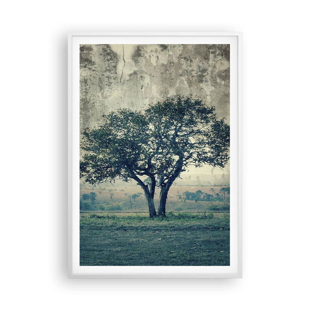 Gerahmtes Poster - Weißer Rahmen - Baum Natur Feld - 70x100 cm - Wand Bild - Wanddeko - Wandbilder - Kunstposter - Wandposter - Bilderrahmen - Bil...
