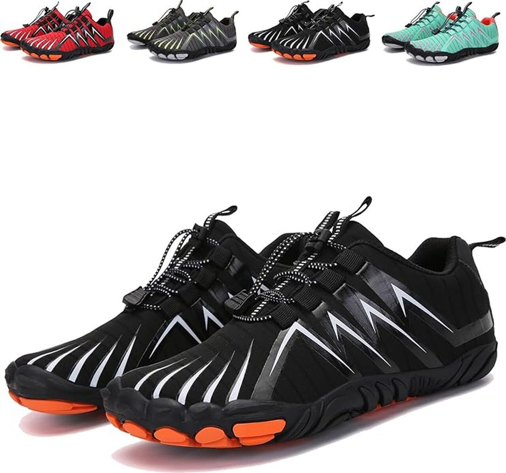 ASKSA Unisex Barfussschuhe Schnell Trocknend Zehenschuhe Traillaufschuhe Leicht Rutschfeste Schuhe, Schwarz, Groesse: 45