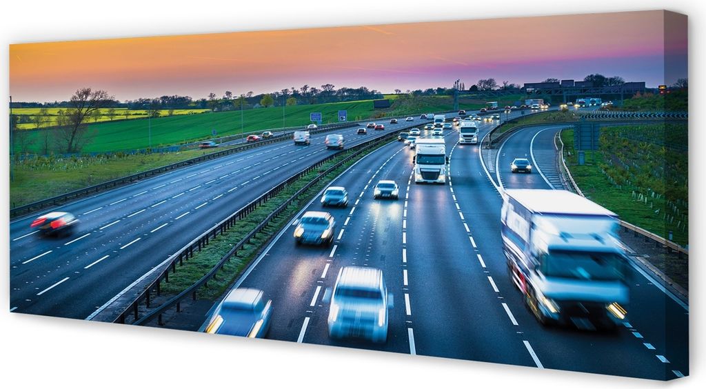 Leinwandbild 125x50 Wandkunst Auto Autobahn Himmel