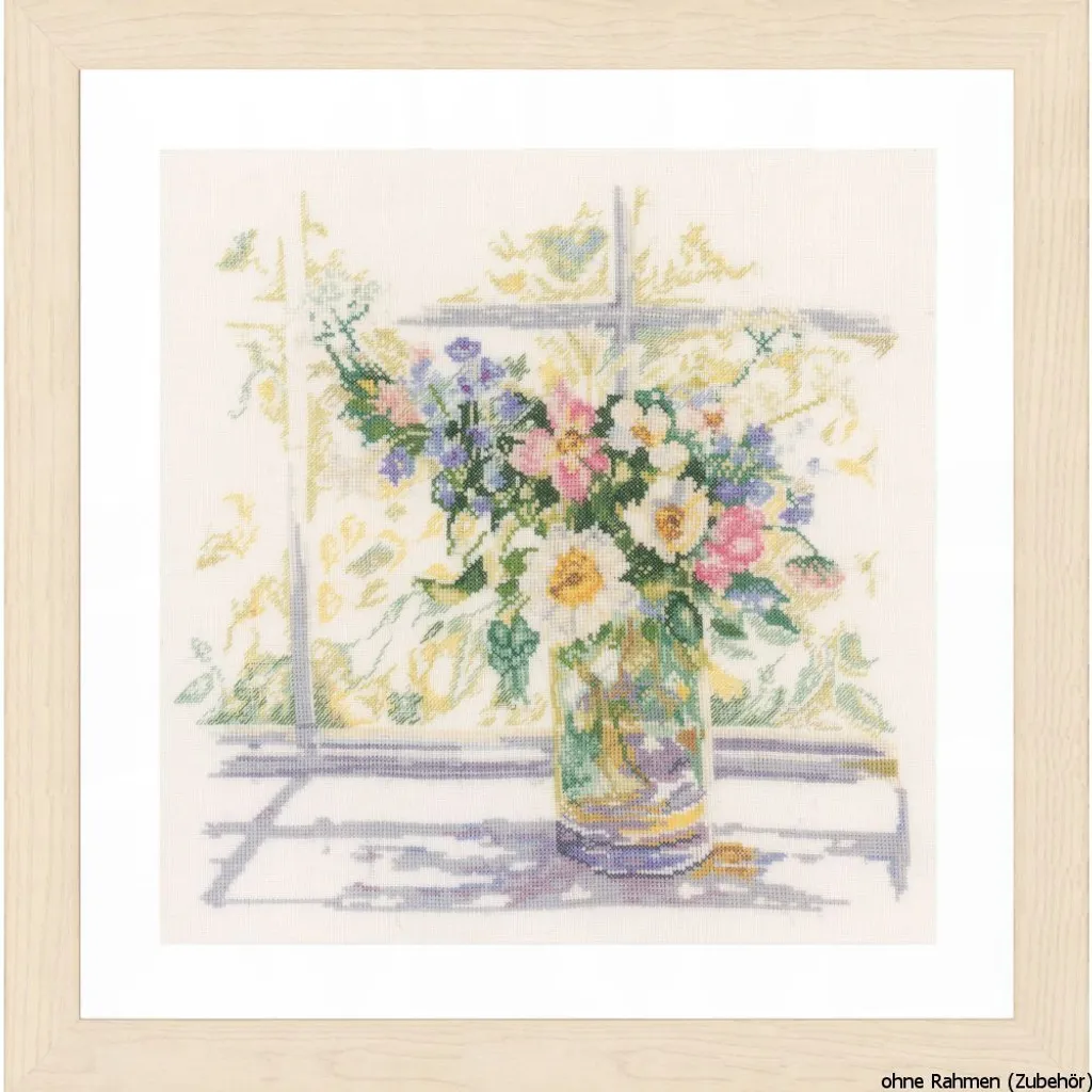 Broderie point de croix compté Fleurs en lin Lanarte sur toile lin