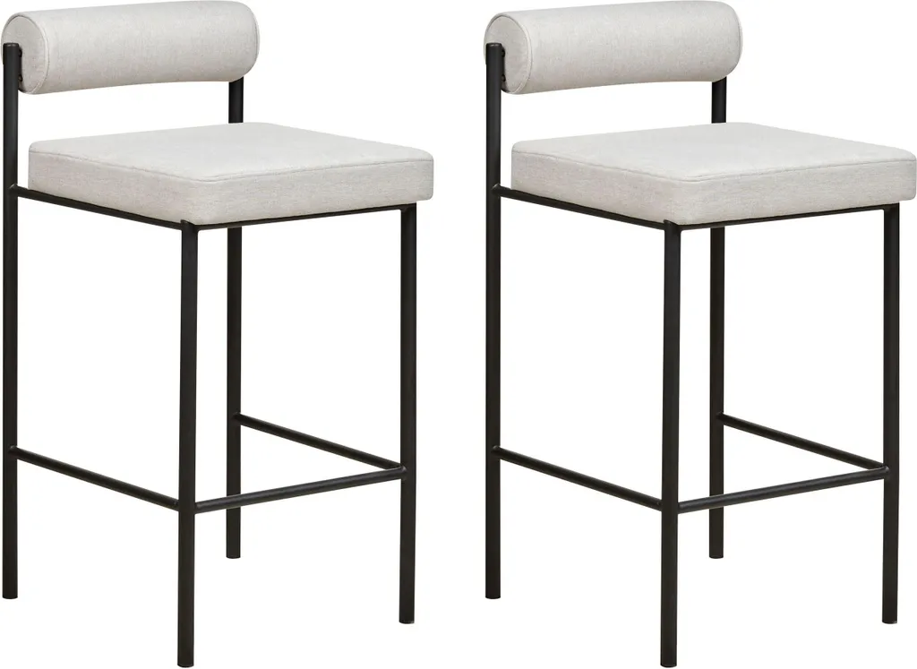 Tabourets de bar gris clair en polyester et pieds métal noir BELIANI