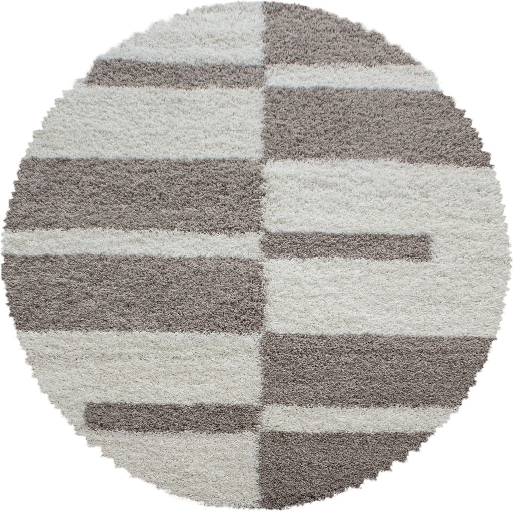 Teppich Hochflor Shaggy Karo Design Polypropylen Wohnzimmer Beige Rund 160x160 | Kadima Design