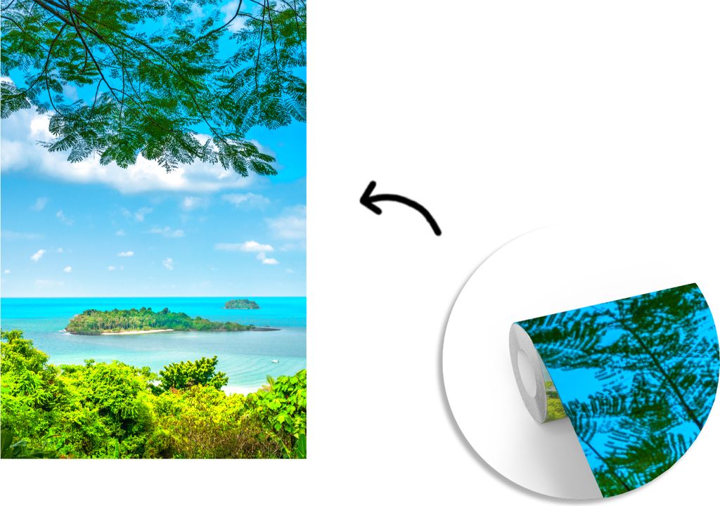 MuchoWow Fototapete für Wohnzimmer oder Schlafzimmer Wandtapete Vinyl Motivtapete Klares Meer vor der Küste von Ko Chang - 175x260 cm - Vinylta...