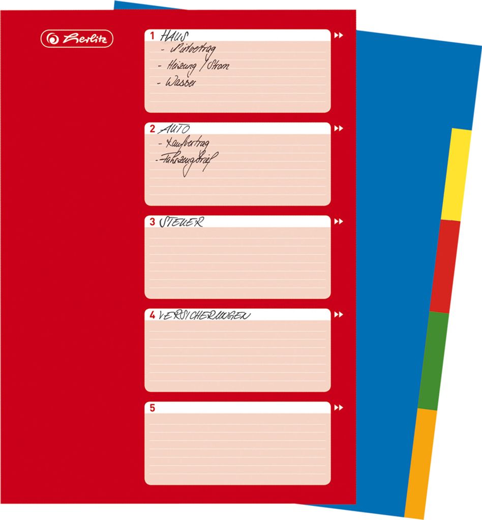 Herlitz Kunststoff Register blanko A4 farbig 5-teilig