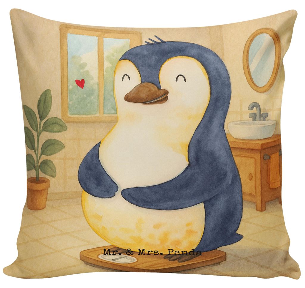 Mr. & Mrs. Panda Kissen 40x40 Pinguin Diät Design - Weiß - Geschenk, Sofa, zier, Pinguine, Deko, Gewicht, Dekokissen, kuschelkissen, Bierbauch