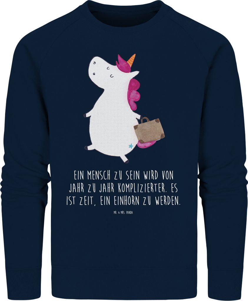 Mr. & Mrs. Panda Baumwoll Pullover Einhorn Koffer Größe S - French Navy - Geschenk, Pulli, Abenteuer, Reise, Unicorn, Lustig, Witzig, Sweater, Sw...