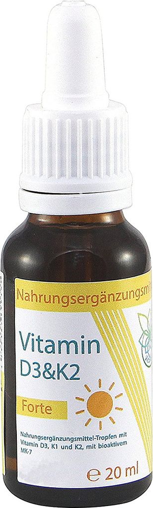 VITARAGNA Vitamin-D und Vitamin-K Forte D3K2 Tropfen flüssig, hochdosiertes Liquid in MCT-Öl gelöst und bioaktiver MK7 Form - 20ml, clean, glu...